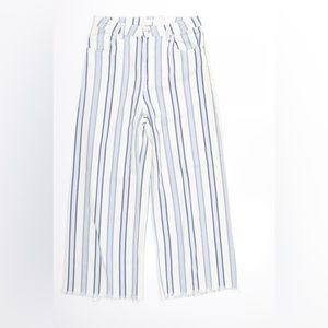 H&M High Waisted Blue and White Striped Wide Frayed Leg Denim Jeans - Size 14